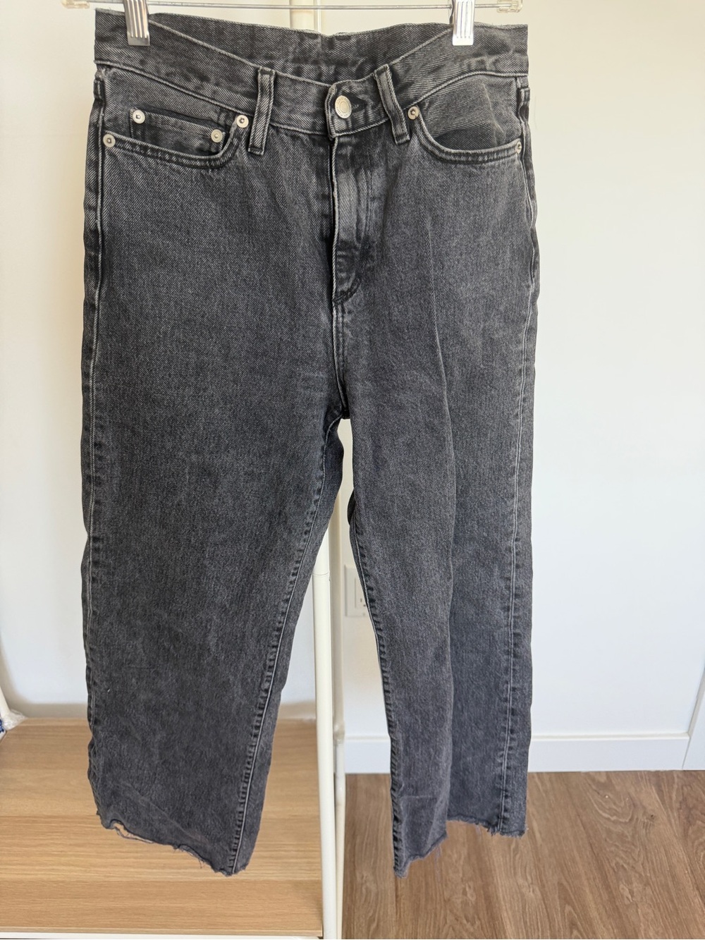 ✨ Simon Miller Washed Black Straight Wide Leg Jeans with Signature Ring Detail ✨